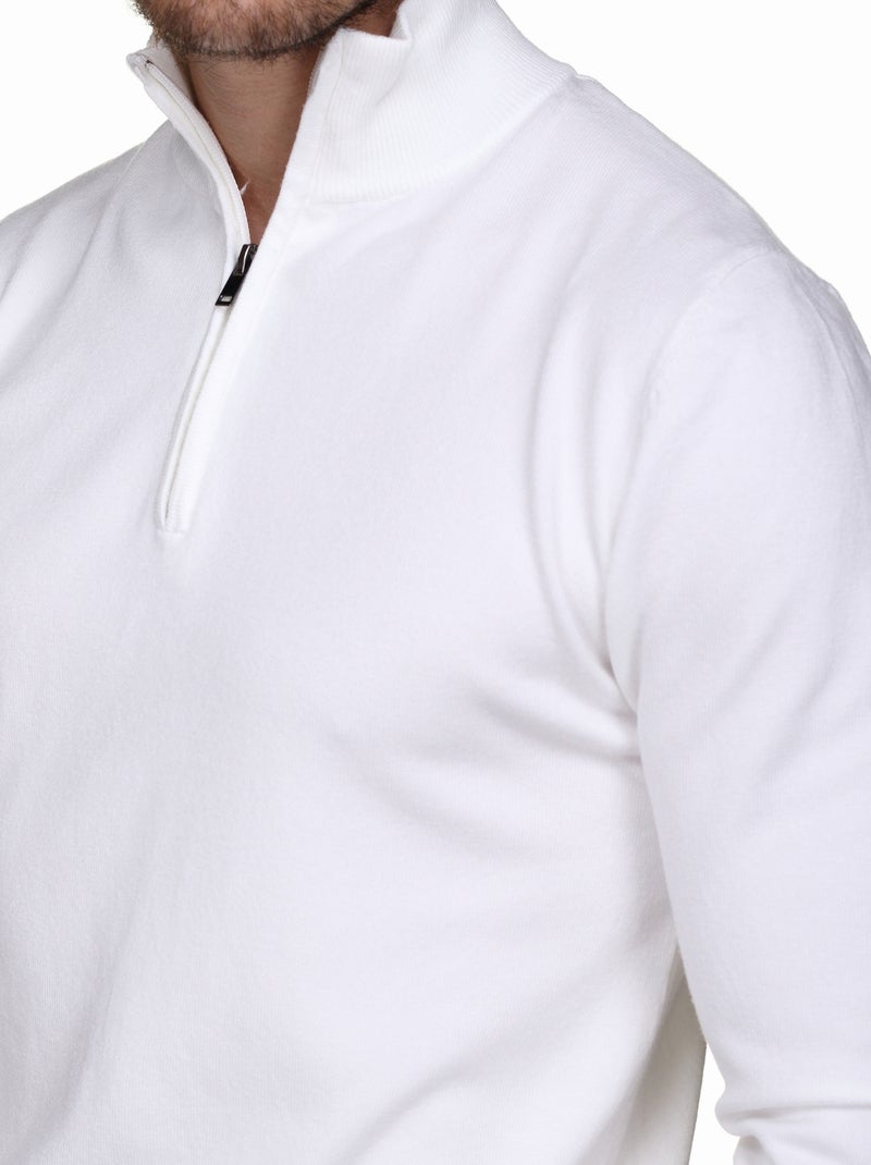 Pull col montant zippé Blanc - Kiabi