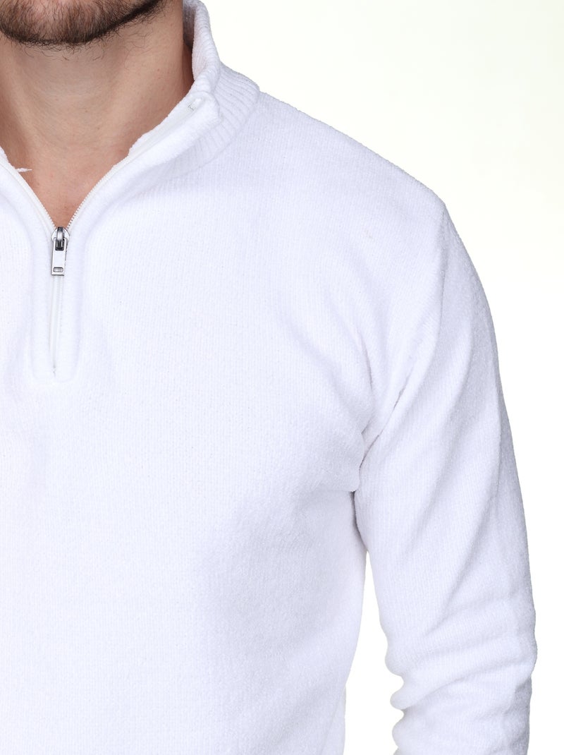 Pull col montant zippé Blanc - Kiabi