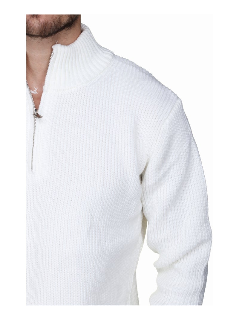 Pull col montant zippé Blanc - Kiabi