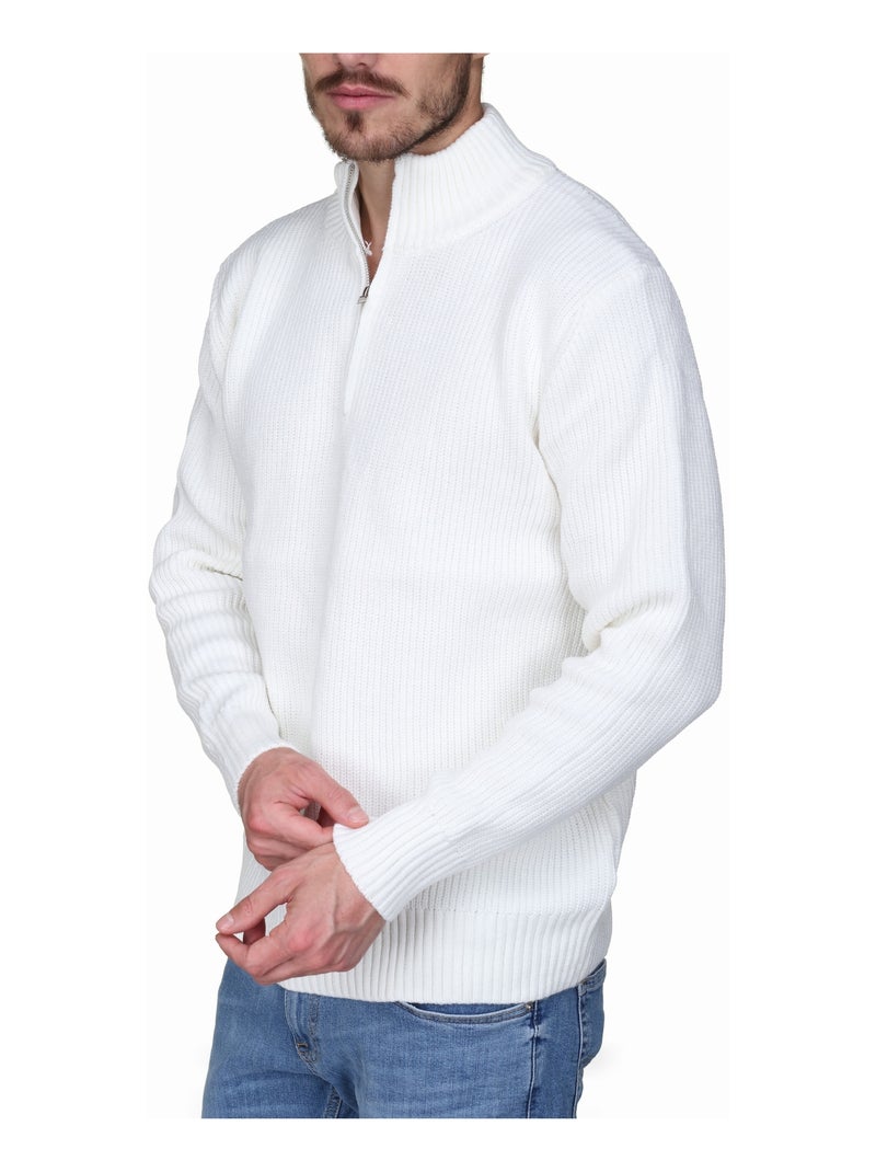 Pull col montant zippé Blanc - Kiabi