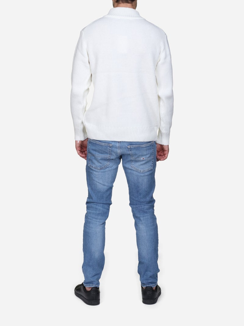 Pull col montant zippé Blanc - Kiabi