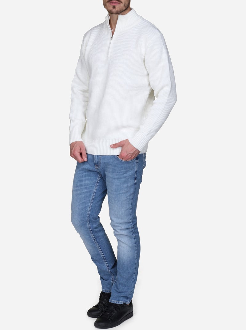 Pull col montant zippé Blanc - Kiabi