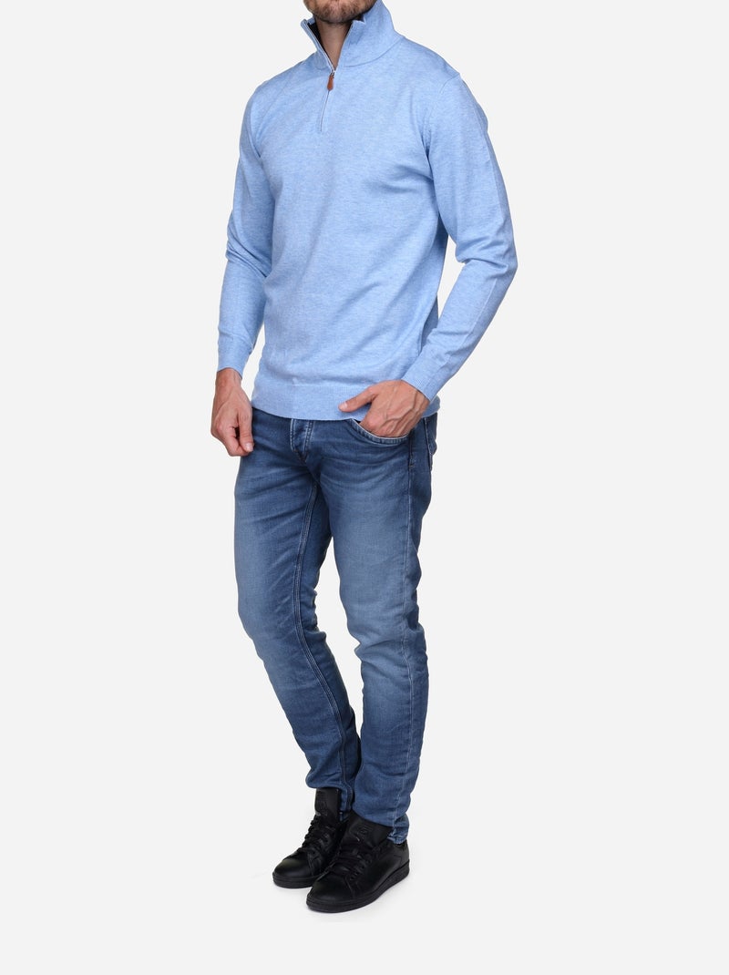 Pull col montant zippé Bleu ciel - Kiabi
