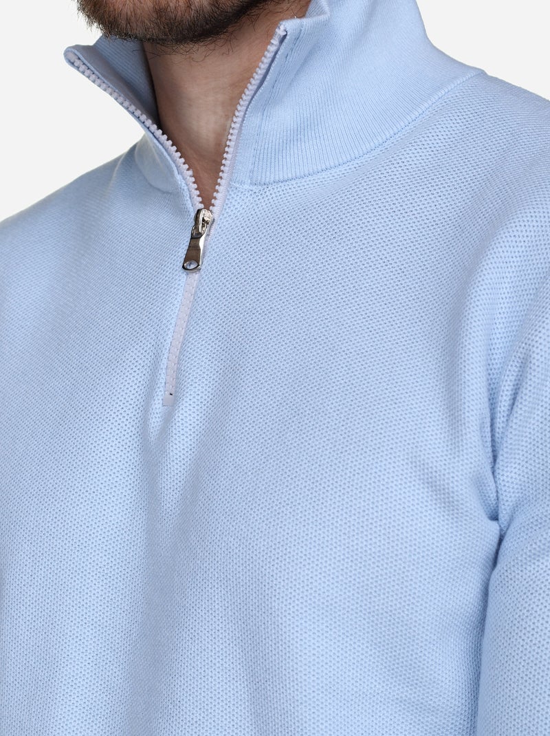 Pull col montant zippé Bleu clair - Kiabi
