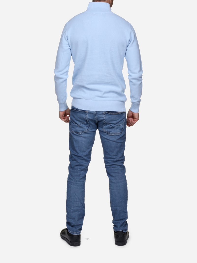 Pull col montant zippé Bleu clair - Kiabi