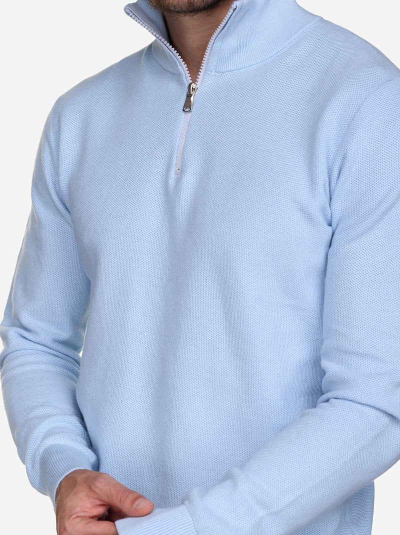 Pull col montant zippé Bleu clair - Kiabi