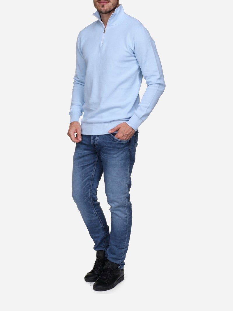 Pull col montant zippé Bleu clair - Kiabi