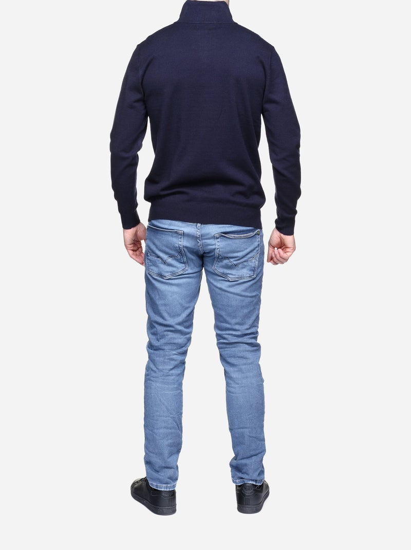Pull col montant zippé Bleu foncé - Kiabi