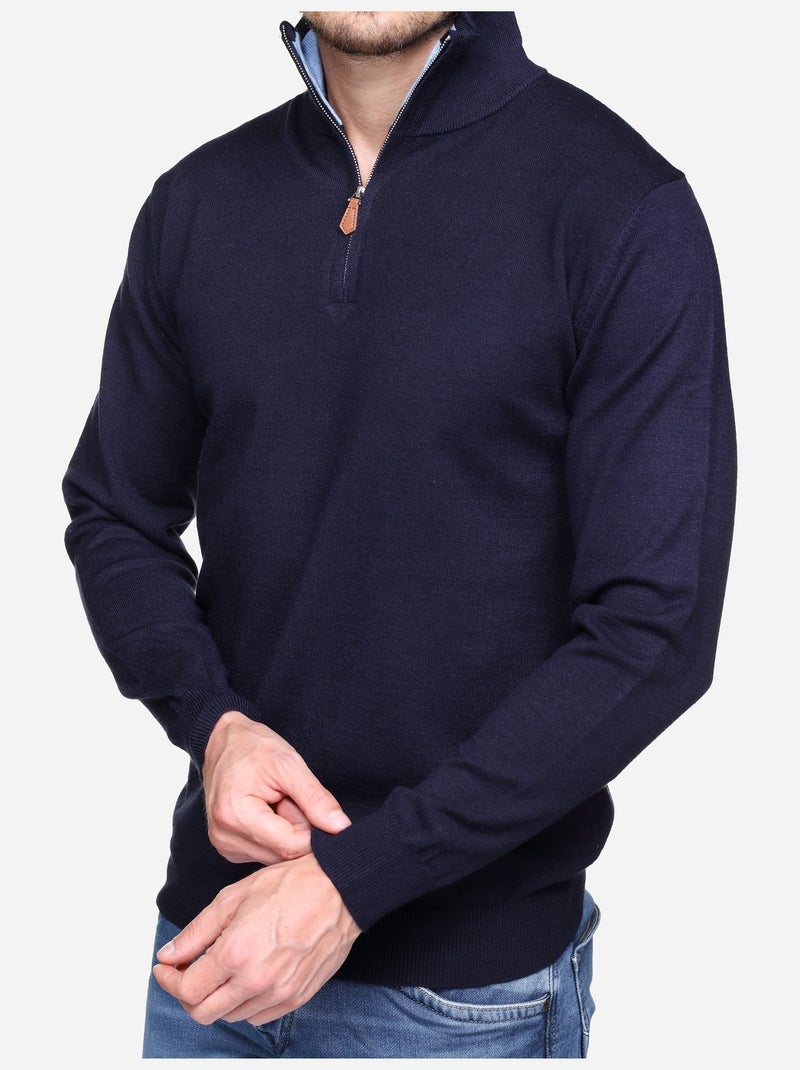 Pull col montant zippé Bleu foncé - Kiabi