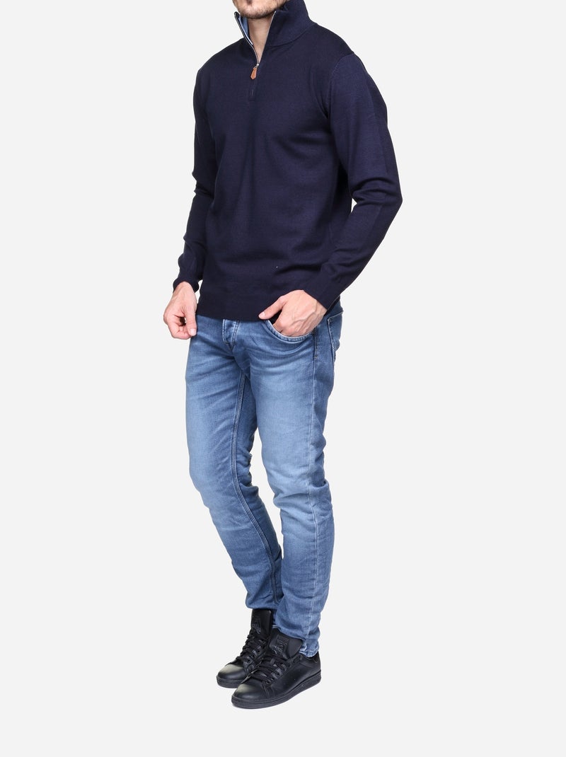 Pull col montant zippé Bleu foncé - Kiabi