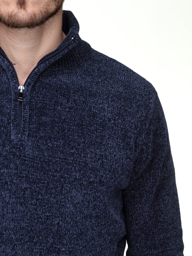 Pull col montant zippé Bleu foncé - Kiabi