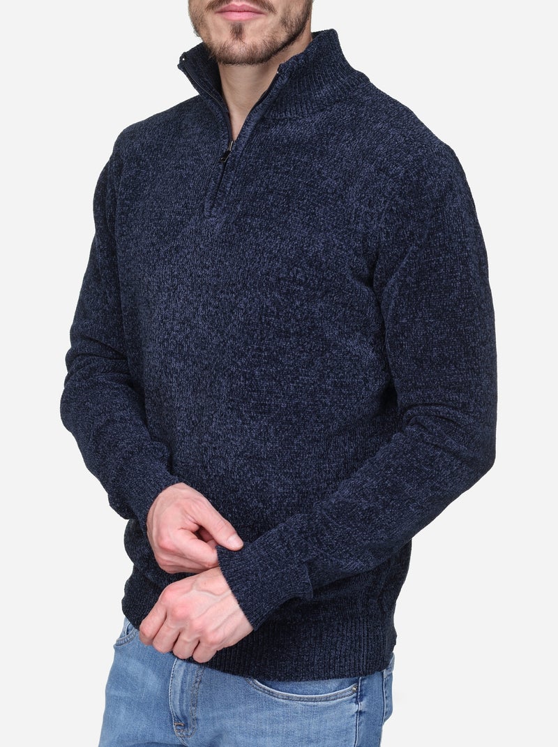 Pull col montant zippé Bleu foncé - Kiabi