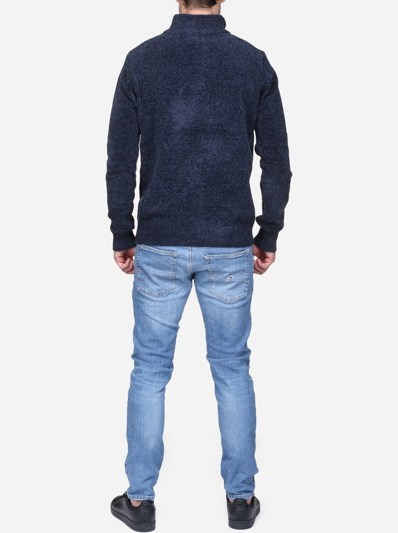 Pull col montant zippé Bleu foncé - Kiabi