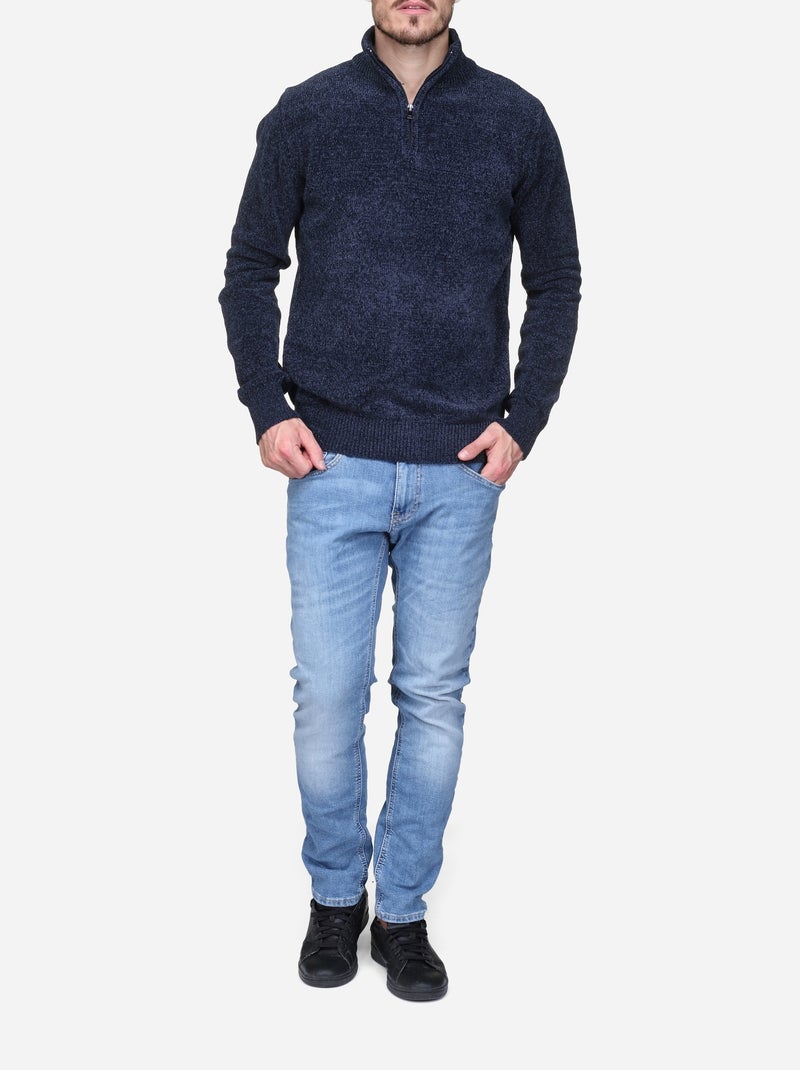 Pull col montant zippé Bleu foncé - Kiabi