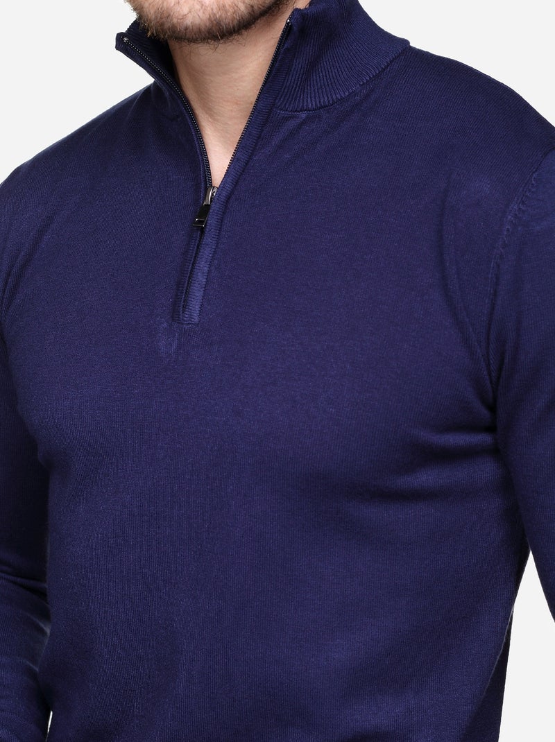Pull col montant zippé Bleu - Kiabi