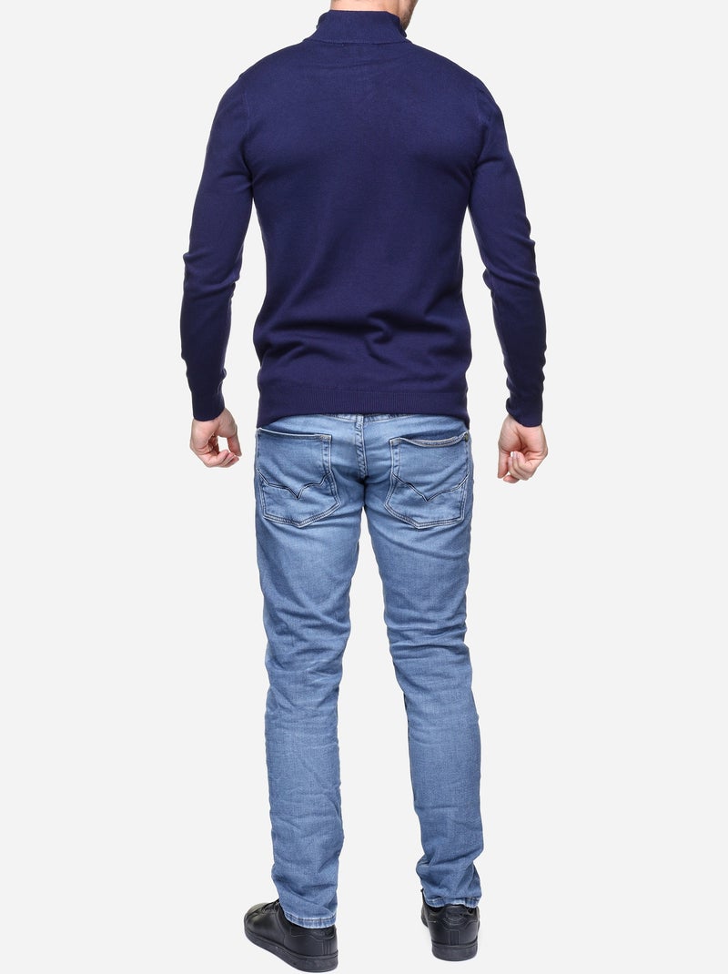 Pull col montant zippé Bleu - Kiabi