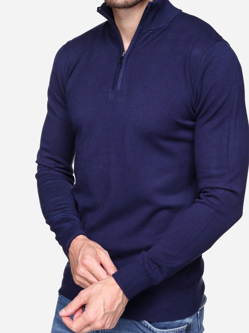 Pull col montant zippé Bleu - Kiabi