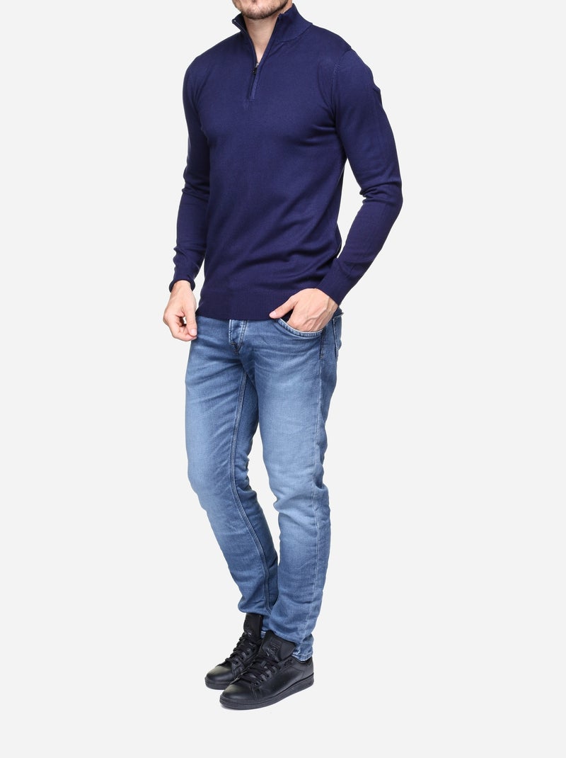 Pull col montant zippé Bleu - Kiabi