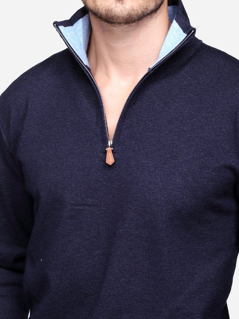 Pull col montant zippé Bleu marine - Kiabi