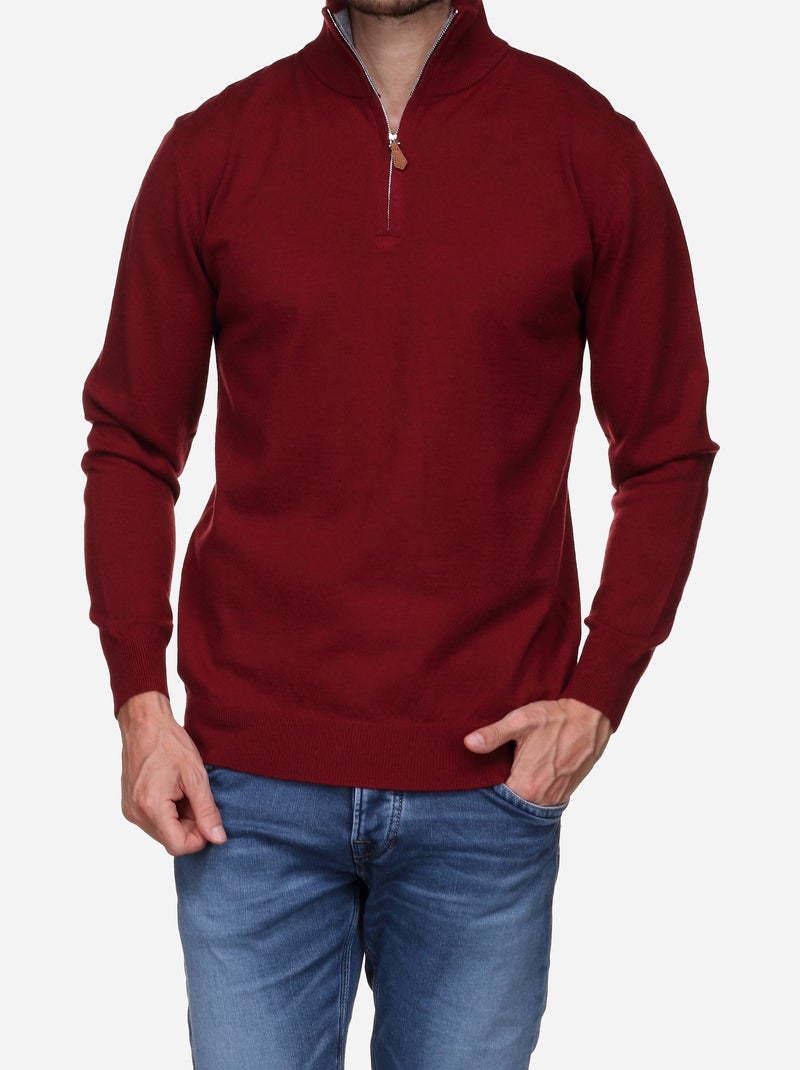 Pull col montant zippé Bordeaux - Kiabi
