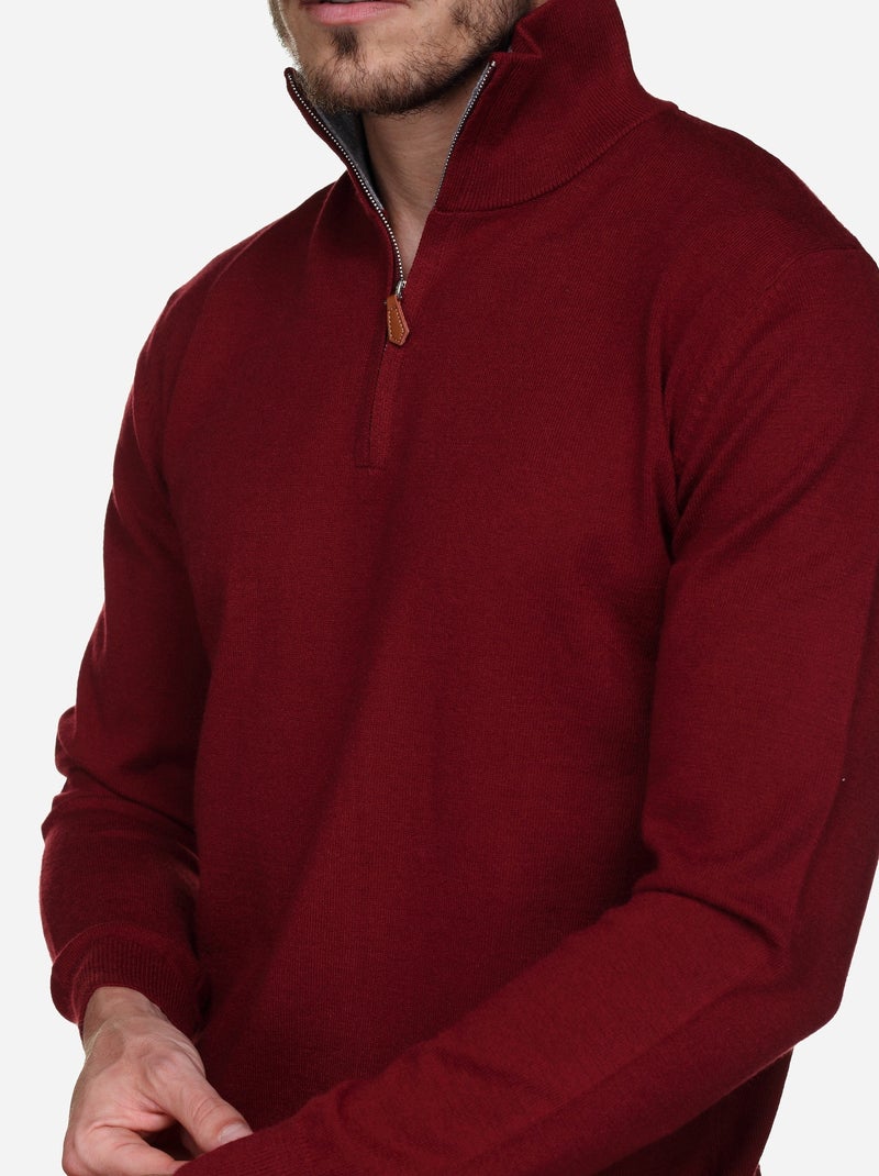 Pull col montant zippé Bordeaux - Kiabi