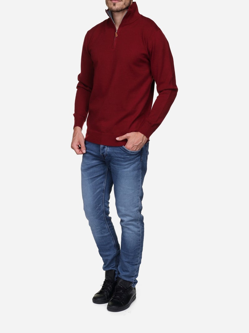 Pull col montant zippé Bordeaux - Kiabi