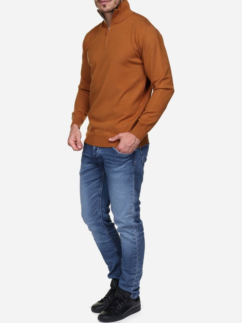 Pull col montant zippé Camel - Kiabi