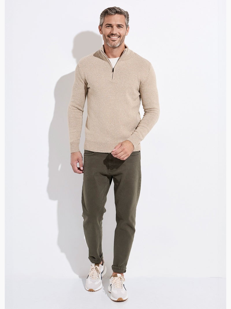 Pull col montant zippé, coupe ajustée - AFIBEL Beige - Kiabi