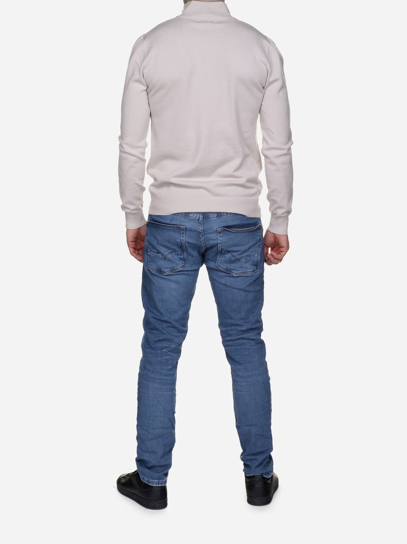 Pull col montant zippé Crème - Kiabi