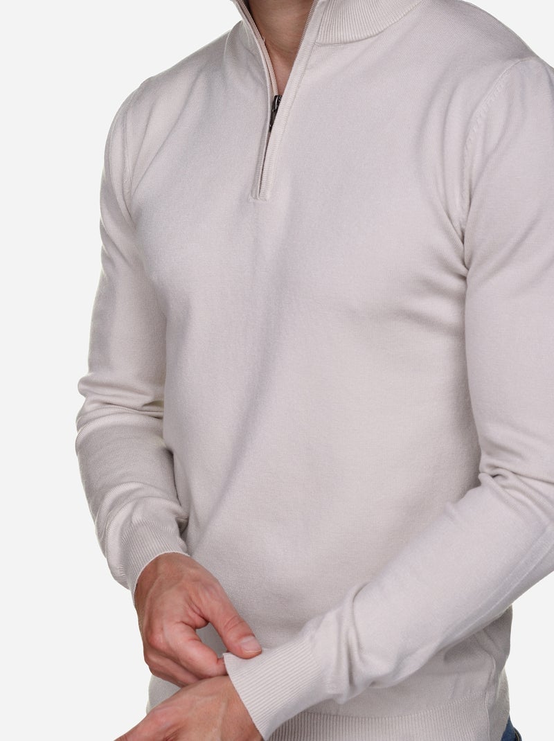 Pull col montant zippé Crème - Kiabi