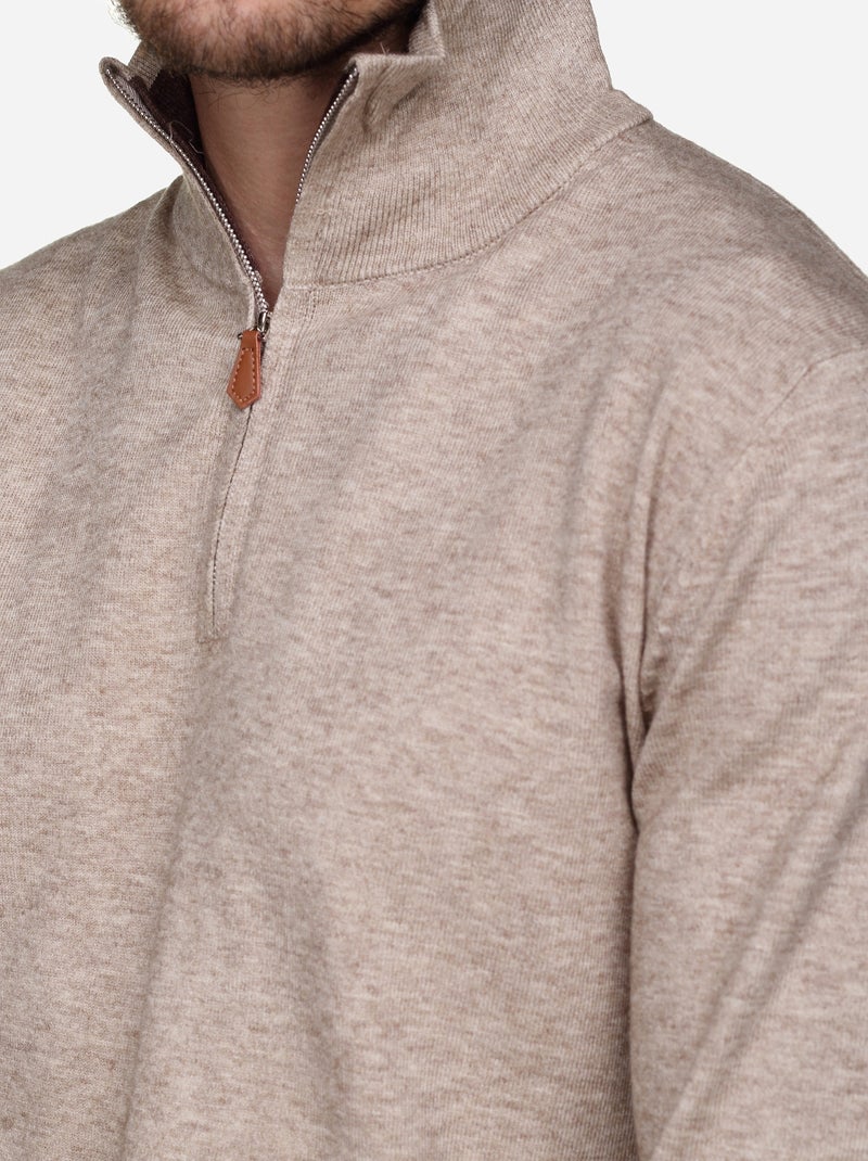 Pull col montant zippé Crème - Kiabi