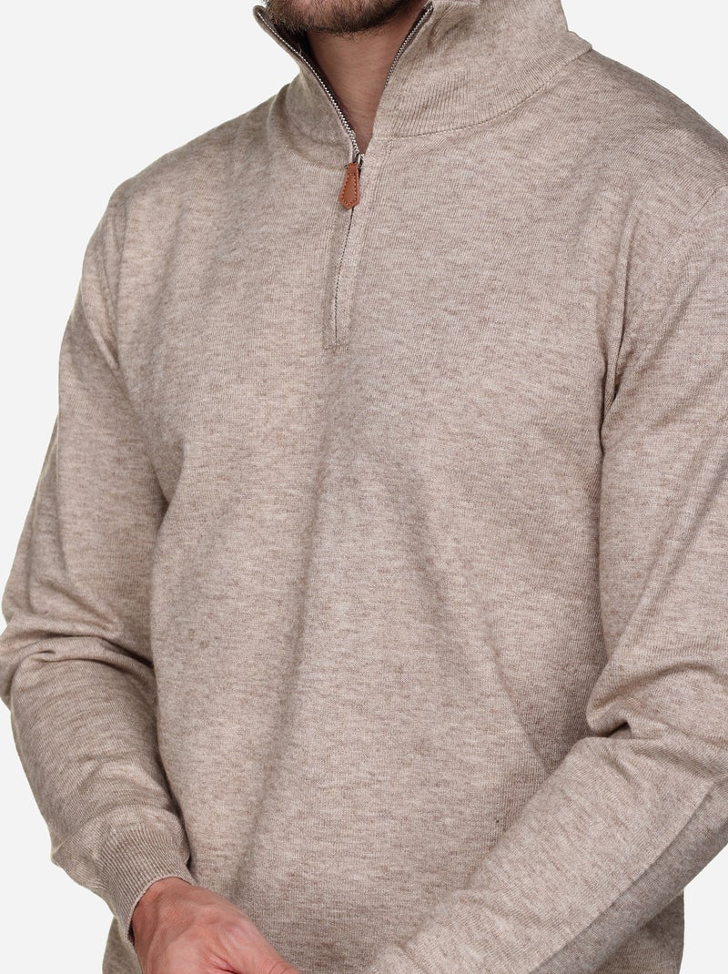 Pull col montant zippé Crème - Kiabi