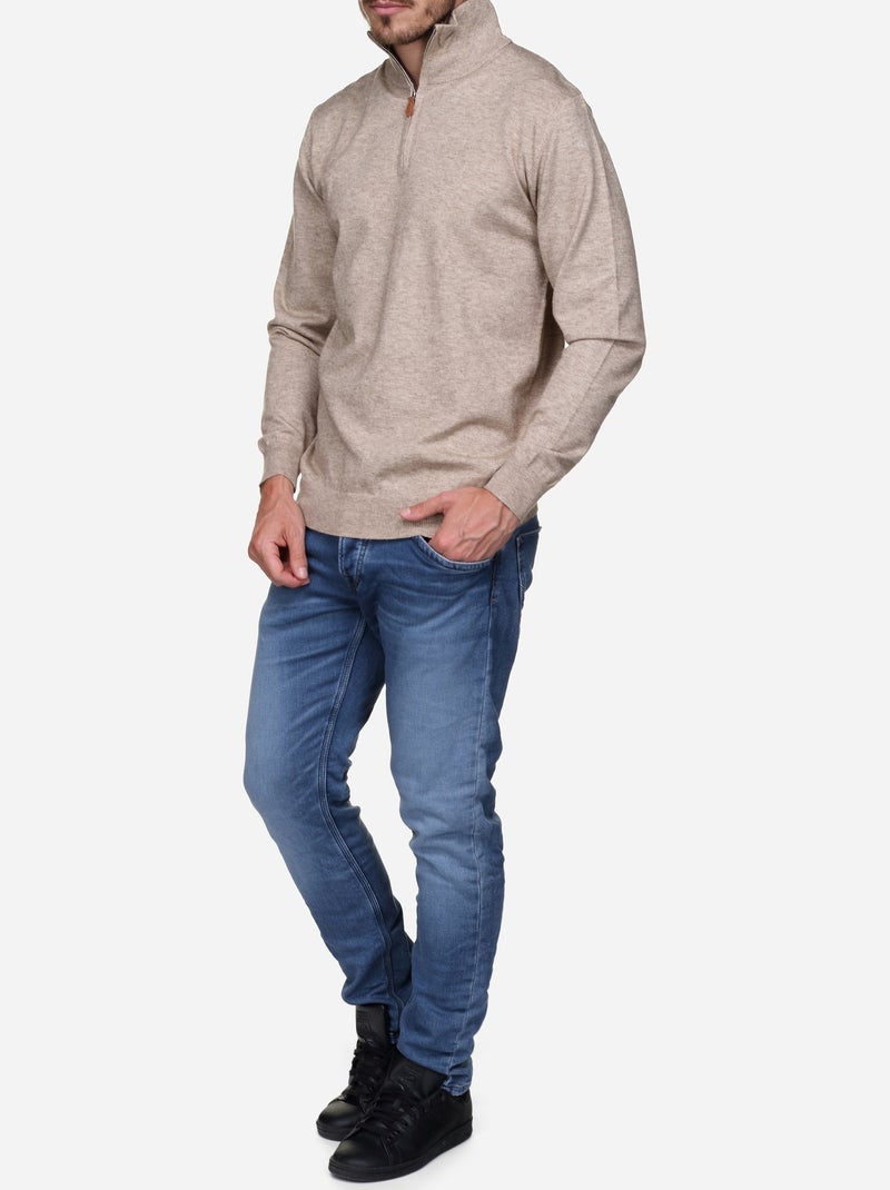 Pull col montant zippé Crème - Kiabi