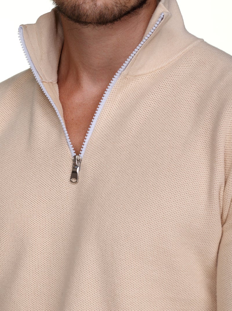 Pull col montant zippé Crème - Kiabi