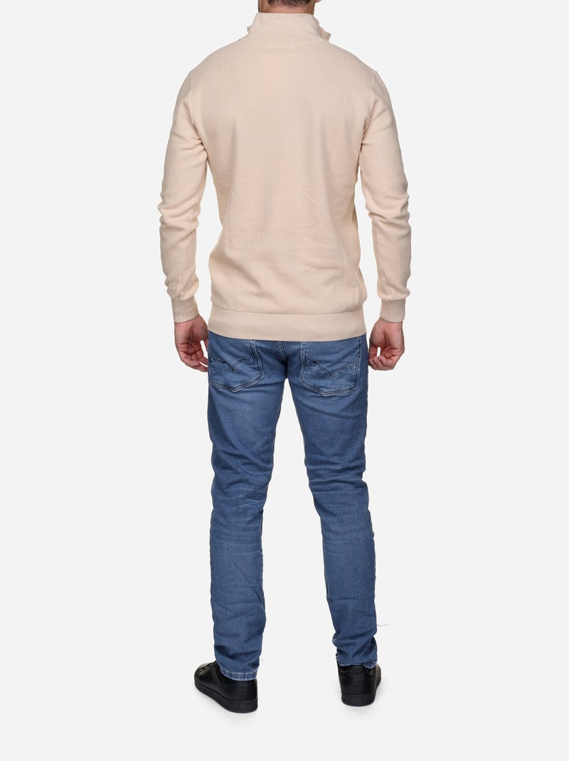 Pull col montant zippé Crème - Kiabi