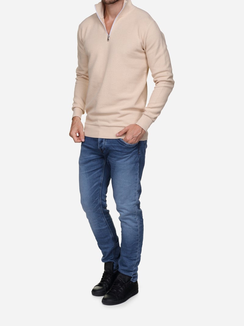Pull col montant zippé Crème - Kiabi