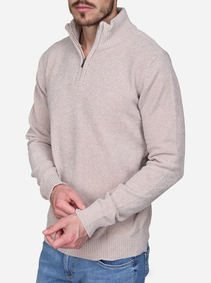 Pull col montant zippé Crème - Kiabi