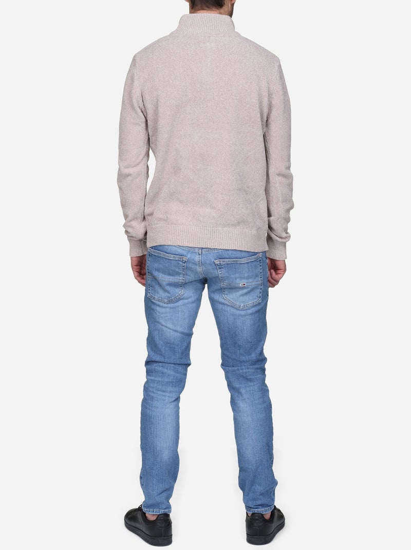 Pull col montant zippé Crème - Kiabi