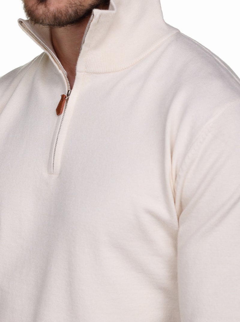 Pull col montant zippé Ecru - Kiabi