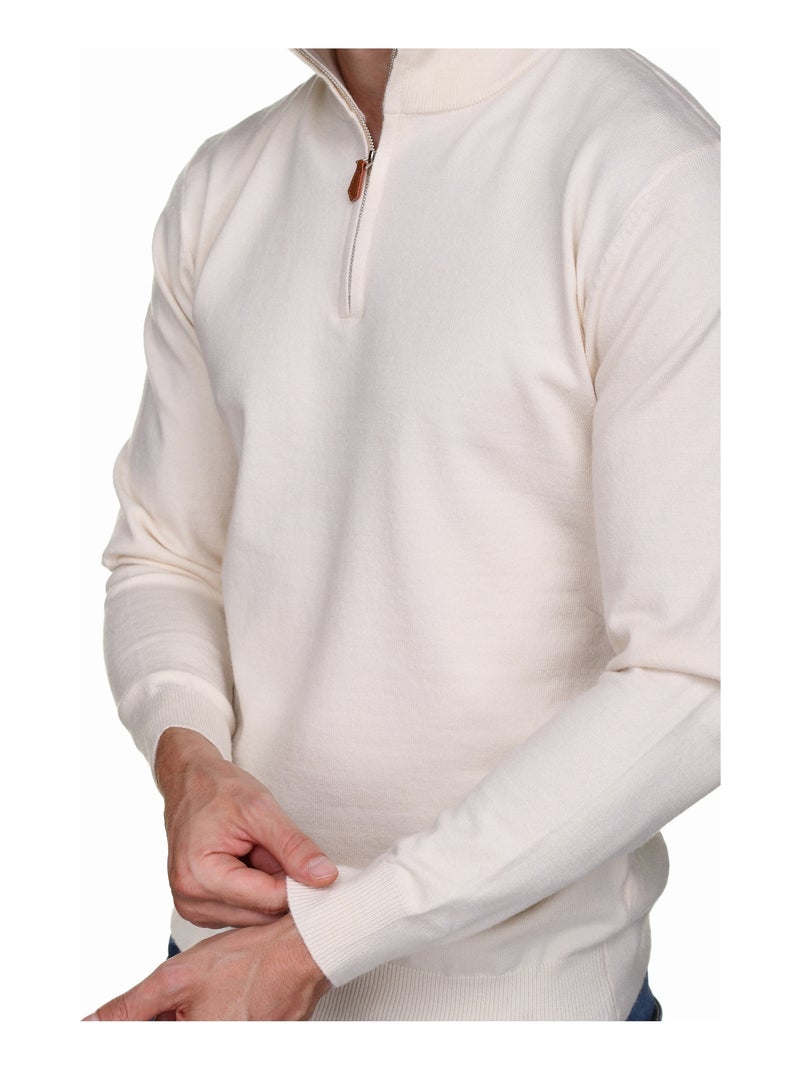 Pull col montant zippé Ecru - Kiabi