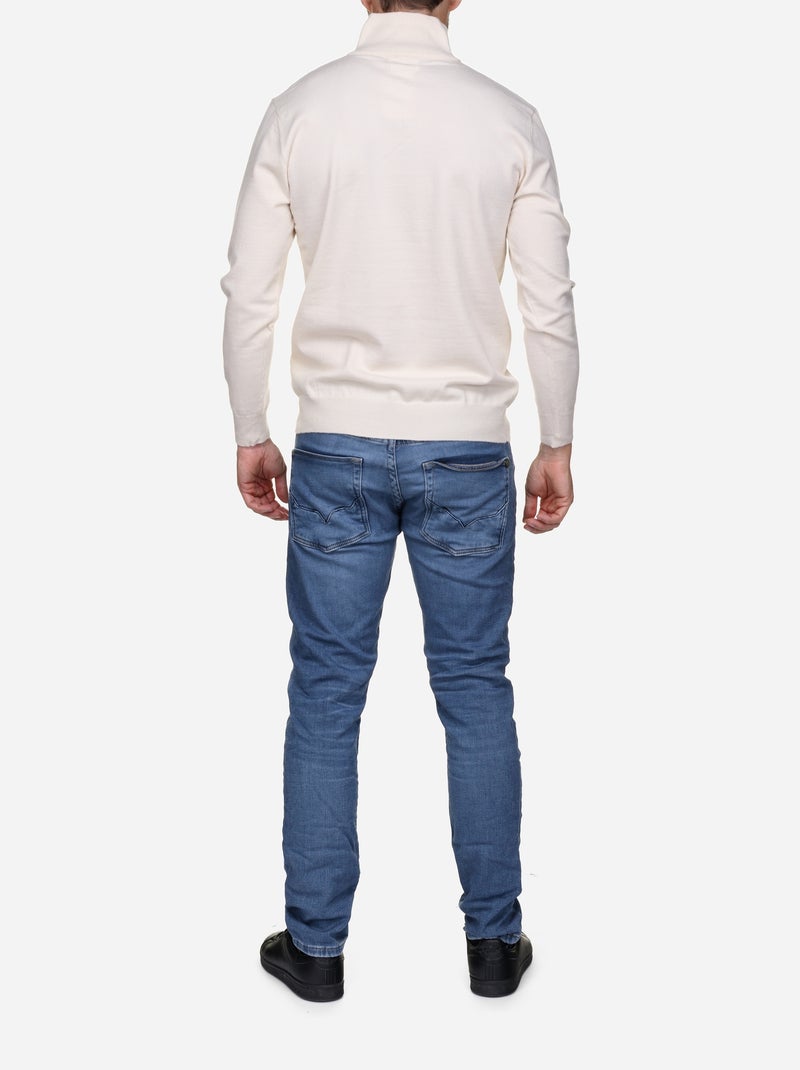 Pull col montant zippé Ecru - Kiabi