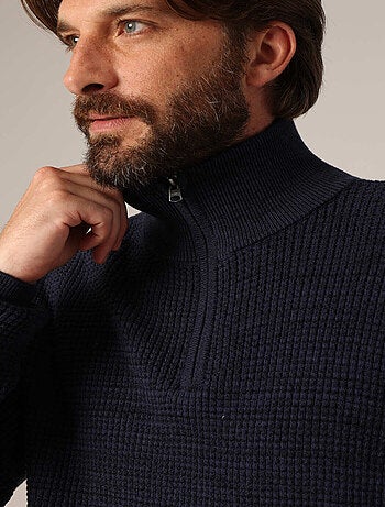 Pull col montant zippé en tricot texturé pour homme. 'Deeluxe'