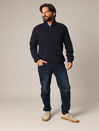 Pull col montant zippé en tricot texturé pour homme. 'Deeluxe'