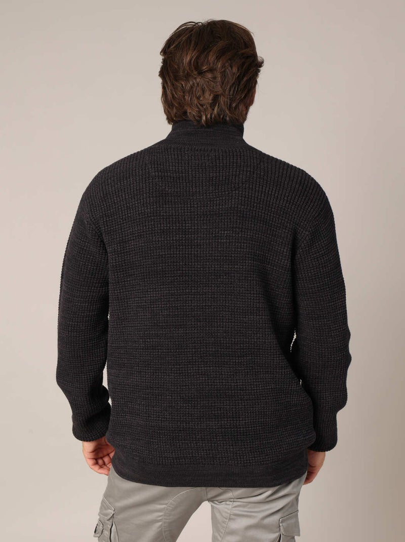 Pull col montant zippé en tricot texturé pour homme. 'Deeluxe' Noir - Kiabi