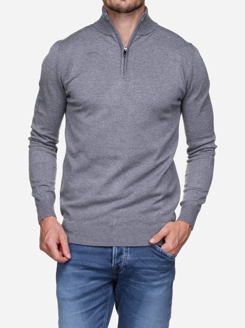 Pull col montant zippé Gris clair - Kiabi
