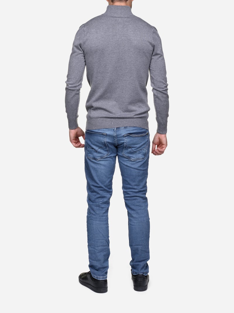 Pull col montant zippé Gris clair - Kiabi