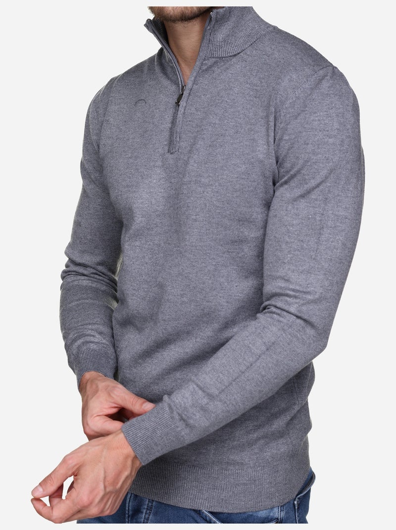 Pull col montant zippé Gris clair - Kiabi