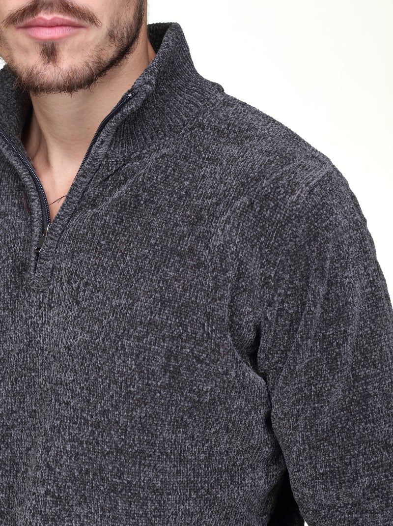 Pull col montant zippé Gris foncé - Kiabi