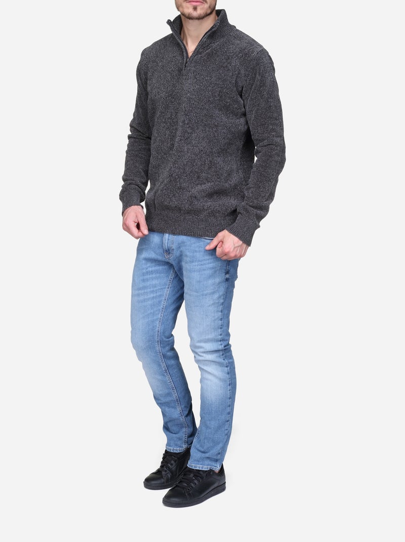 Pull col montant zippé Gris foncé - Kiabi