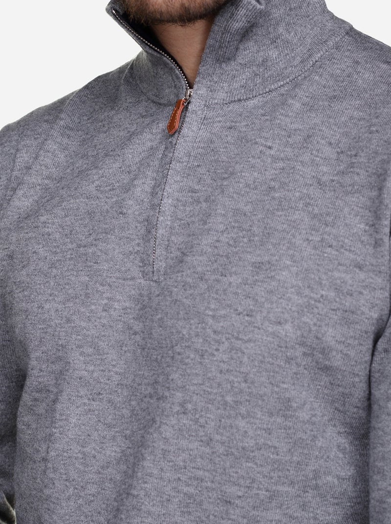 Pull col montant zippé Gris - Kiabi